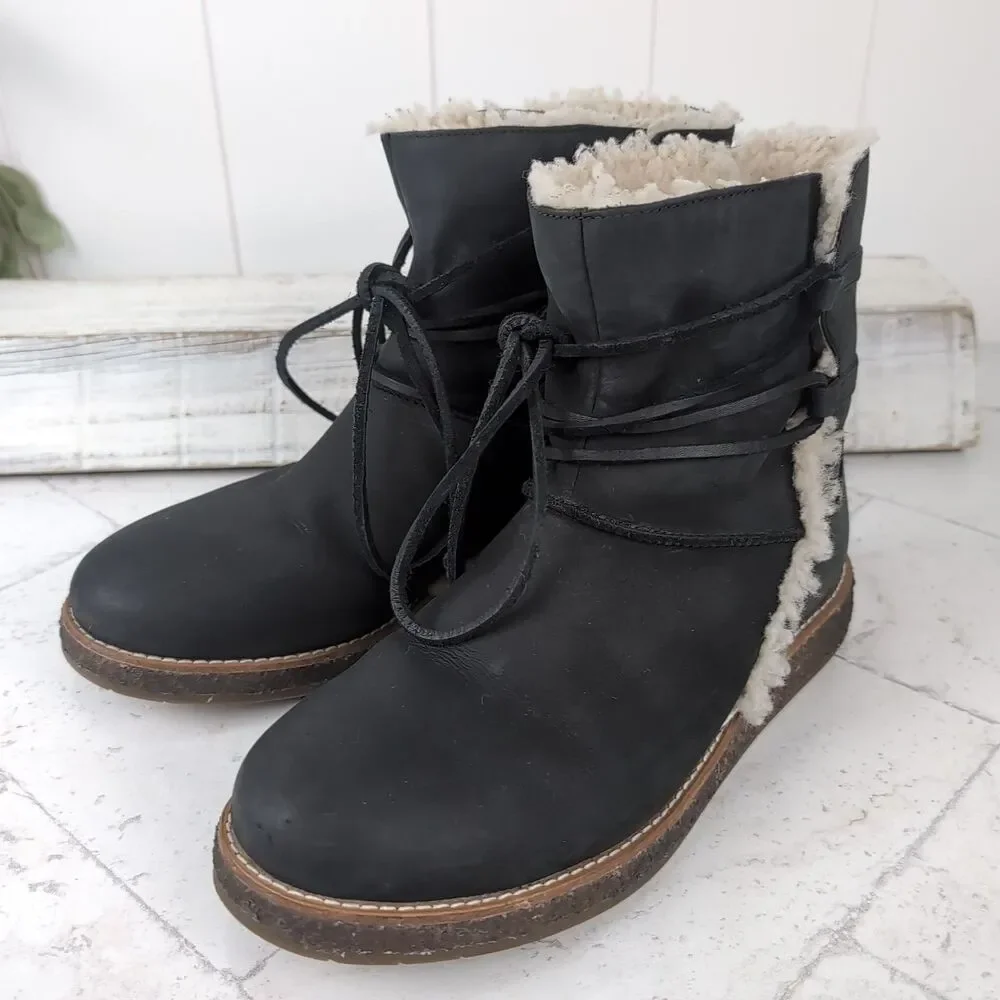 UGG Women's Luisa Water Resistant Leather Boots 1012545 Dark Gray Size 7 Winter